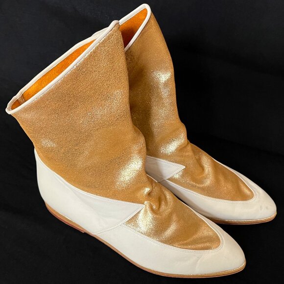 MAUD FRIZON VINTAGE GOLD & CREAM LEATHER DEMI BOOT - Picture 8 of 16